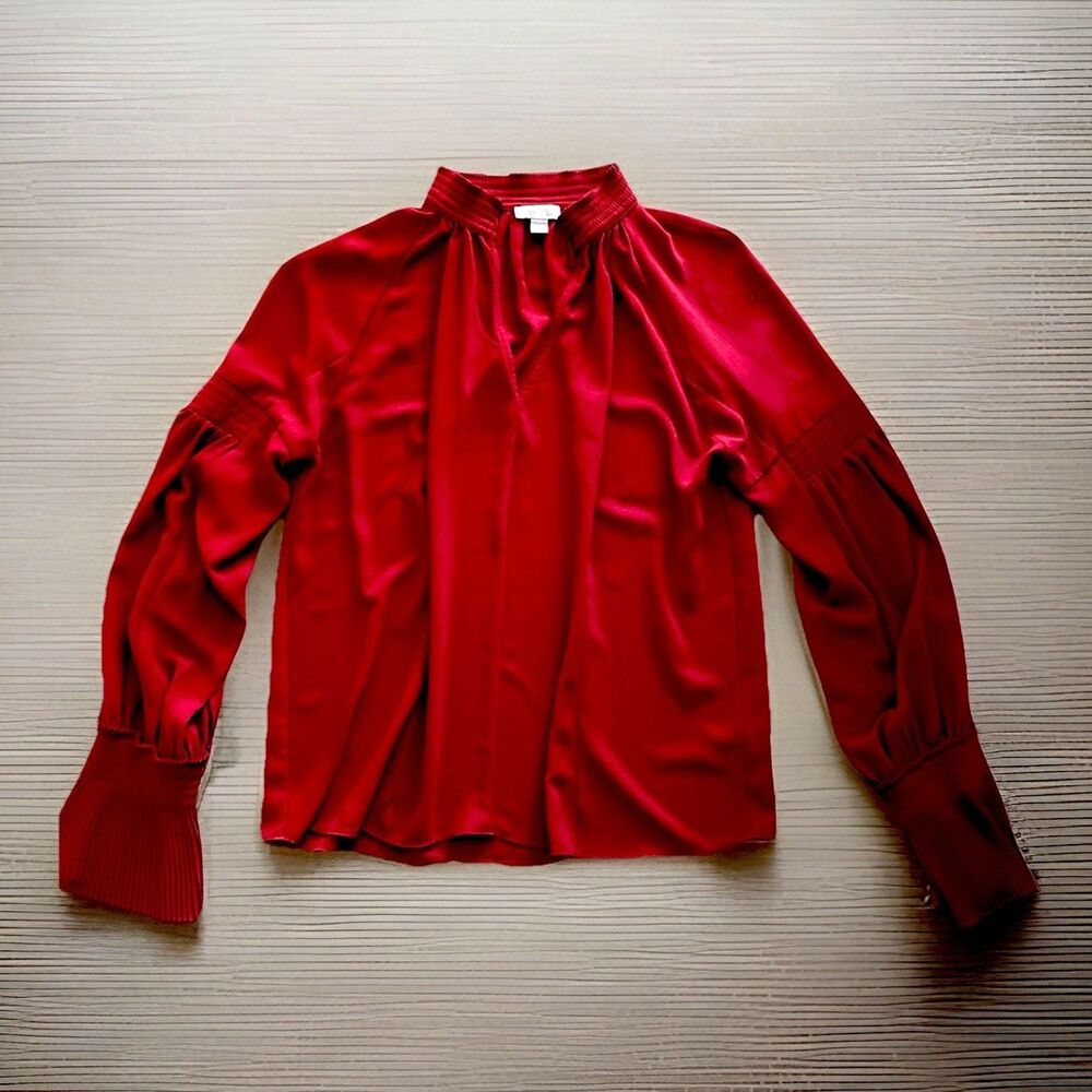 Chelsea28 Top Womens M Raspberry Red Sheer Split Neck Long Sleeve Blouse L